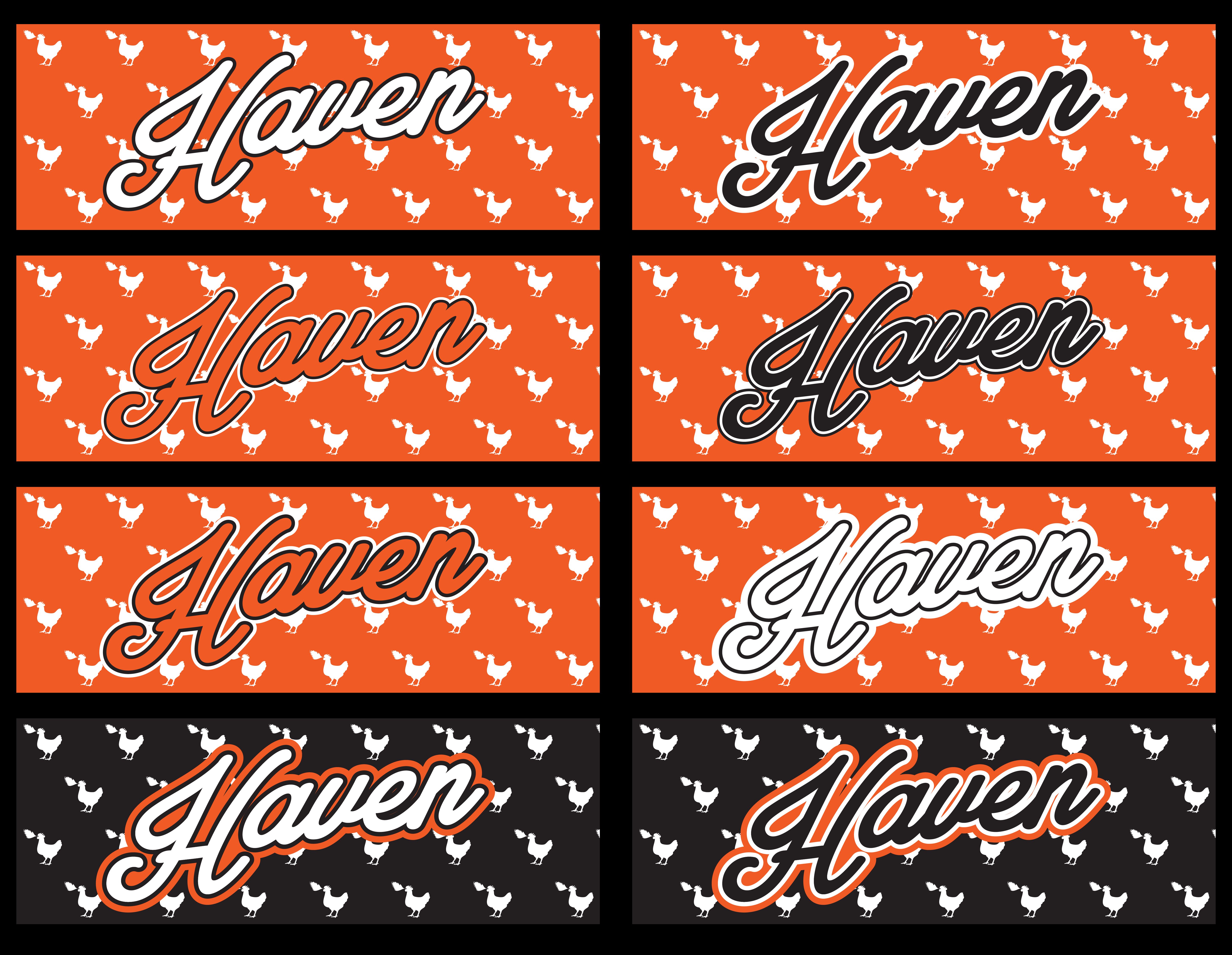 The script wordmark in lockups, roundels, and the chicken icon. The constant layer of the system.