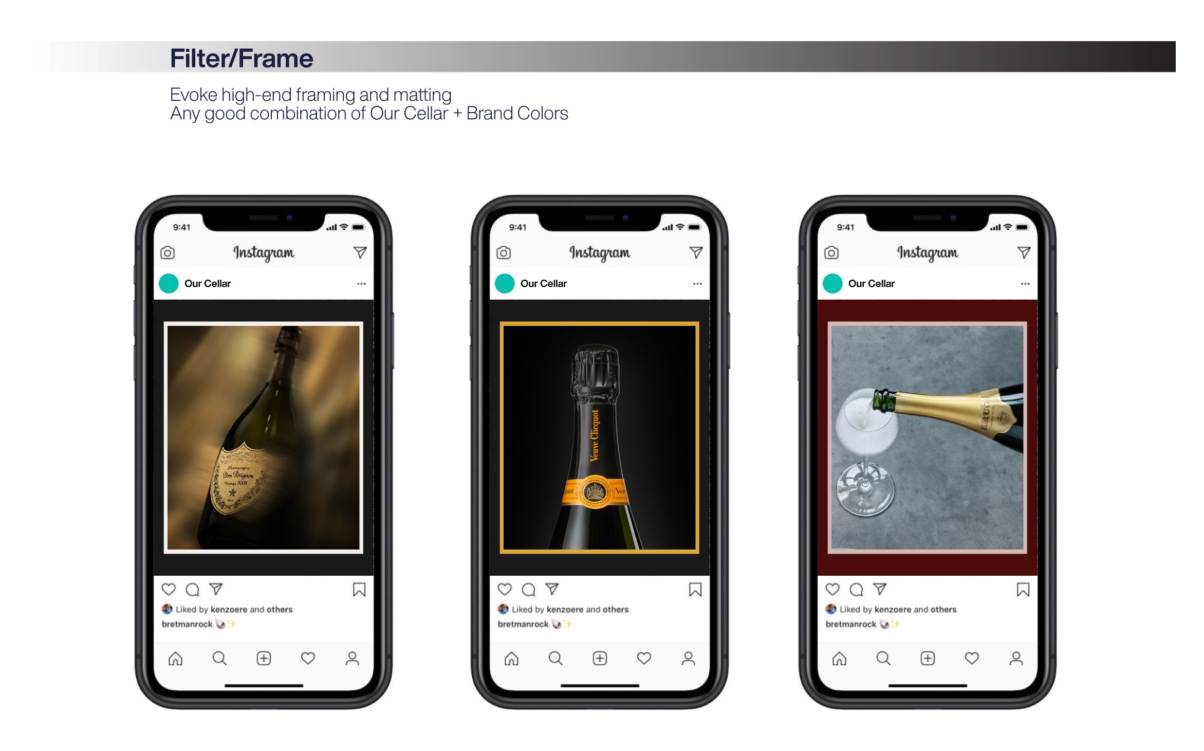 A framing and matting device that gives each house room to be itself while still reading as Our Cellar. Restraint as the brand expression.